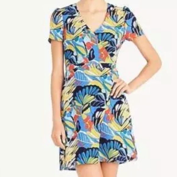 J Crew Mercantile Colorful Tropical Floral Print Faux Wrap Dress Size 4 - Picture 10 of 10